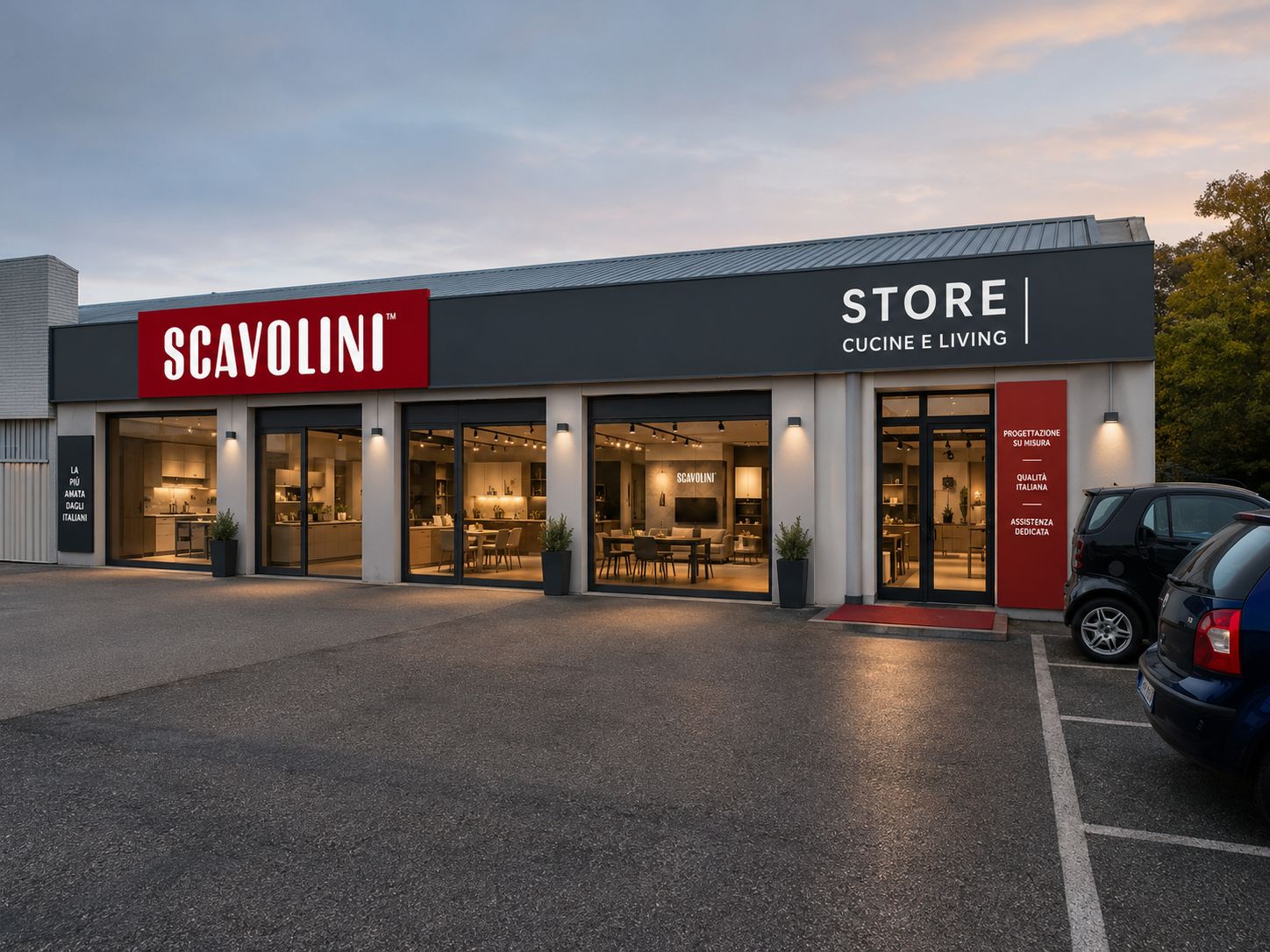Simulazione di Via Modena 7 trasformato in Scavolini Store